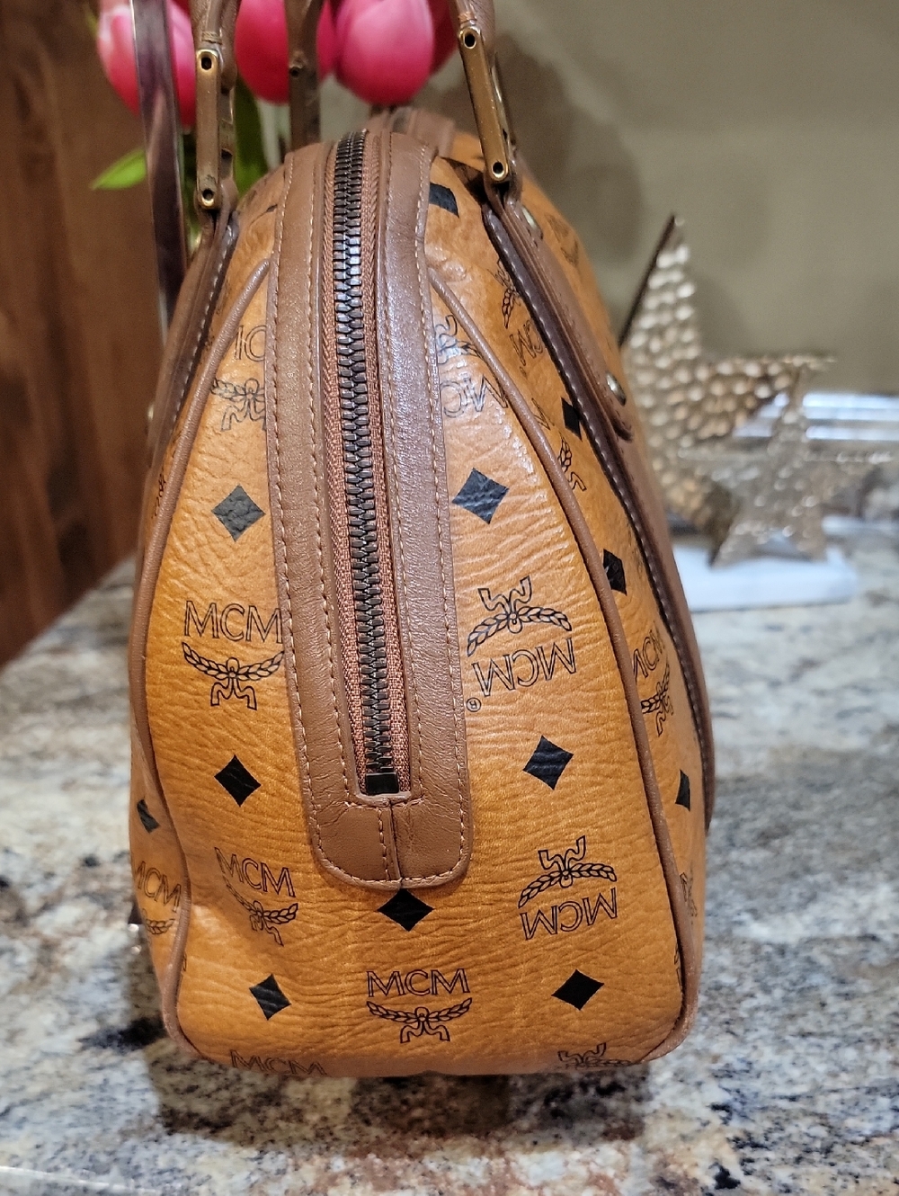 MCM EUC Visetos Cognac Leather Satchel Bag - Picture 7 of 13